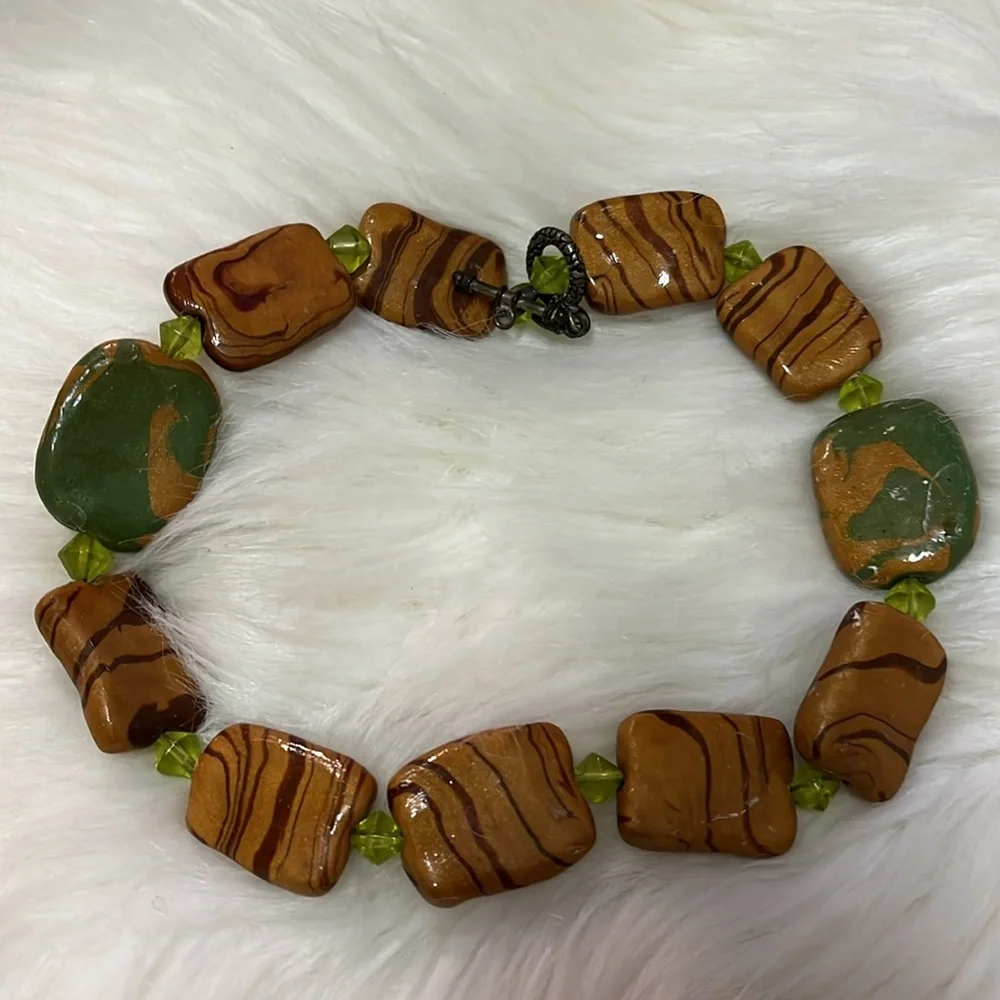 Brown & Green Handmade Boho ONE OF A KIND Handmade Necklace